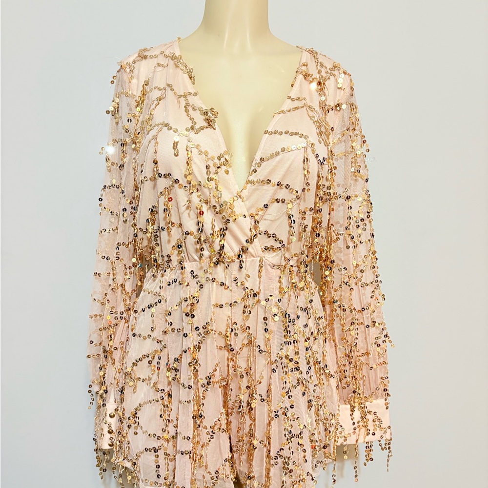Sequin Embellished V-Neck Romper